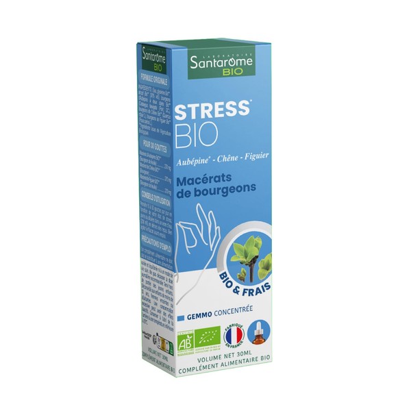 Santarome Bio - Organic Stress, Anti-Stress Dietary Supplement - Provides Calm and Serenity, Organic Herbal Base, Bud Tri-Complex, Pipette Bottle 30 ml, Made in France, Vegan
