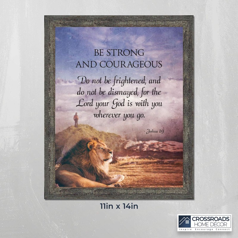 Be Strong and Courageous Lion Picture Frame, Religious Wall Decor,