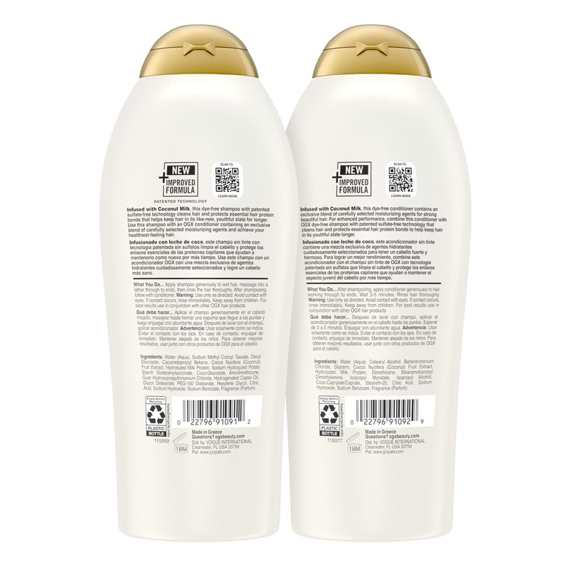 OGX Shampoo and Conditioner Set, Nourishing + Coconut Milk, Shampoo