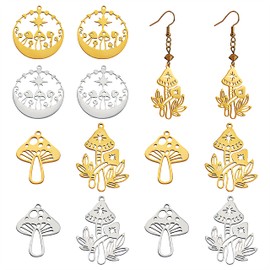 COGCHARGER Pack of 12 Laser Cut Charms Mushroom Pendants Stainless Steel Filigree Charms for Jewellery Making