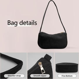 WisePoint Small Shoulder Bag, Corduroy Small Shoulder Bag, Women's Armpit Bag with Zip, Stylish Shoulder Bag for Shopping, Dating, Travel, black
