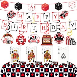 Casino Theme Party Decorations Casino Birthday Banner Poker Tablecloth Centerpieces Hanging Swirl Decorations Poker Party Decorations for Casino Poker Party Supplies (Casino)