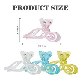 Yonchic 4-Piece Cute Bow Hair Clips for Women & Girls, Elegant Hair Claw for Thin/Thick Hair, Non-Slip Strong Grip Hair Accessories (Blue & Pink & Green & White)