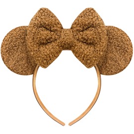 Trnerm Mocha Brown Mouse Ears Headband for Women, Soft Plush Park Ears Cute Birthday Hair Bands