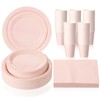 Tioncy 200 Pcs Disposable Paper Plates Cups and Napkins Party Supplies Serve 50 Guests Disposable Paper Dinnerware Set for Wedding Baby Shower Birthday Graduation Party Family Picnic(Pastel Pink)