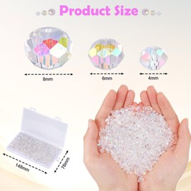Zocipro Pack of 1000 Crystal Glass Beads, Beads for Threading 8 mm / 6 mm / 4 mm Faceted Beads Glass for Bracelets Jewellery Beads for Crafts for DIY Jewellery Making Bracelets Necklace Crafts