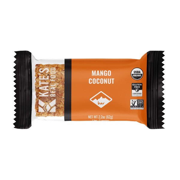 Kate’s Real Food Organic Energy Bars, Non-GMO, All-Natural Ingredients, Gluten-Free and Soy-Free Healthy Snack with Natural Flavors, Mango Coconut (Pack of 12)