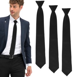 Black Tie for Men, Ties Solid Uniform Pre-tied Adjustable Neck Strap Tie Black Clip On Tie Clip On Black Ties For Men for Wedding Funeral Formal Business Tie Graduation School Uniforms (Black*3)