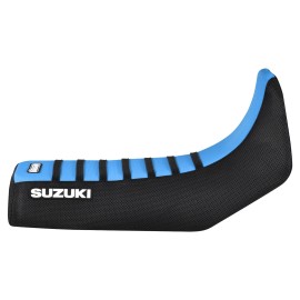 Enjoy MFG 1990-1991 Suzuki DR 650SM Seat Cover BLACK/LIGHT BLUE/BLACK Gripper LOGO #446