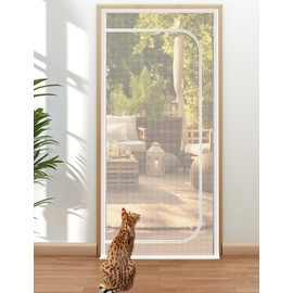BFNN Cat Screen Door, Extra Tall Cat-Proof Mesh Gate, Fit Door Size 34'' x 82.5'', Anti Scratch Mesh with Zipper Closure, for Living Room, Kitchen, Bedroom (White)