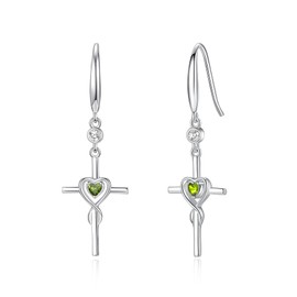 FANCIME Gift for Women Peridot Cross Dangle Drop Earrings 925 Sterling Silver Heart August Birthstone Earring Fine Jewelry Birthday Gifts for Her Women