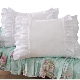 Queen’s House White Ruffle Pillow Shams Set of 2 Cotton Shabby Pillowcases Feminine Pillow Cover King Size