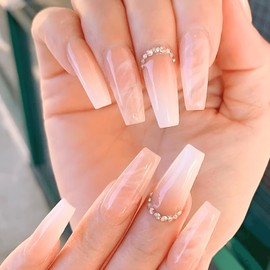 COLORBIRD Z061 Long Nail Tips, 24 Pieces, Pink, Nail Tips, Short, Cute, Ballerina