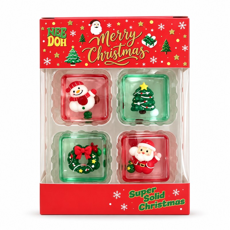 Christmas Mini Squishy Cube 4-Pack for Fidget Play – Squeezable