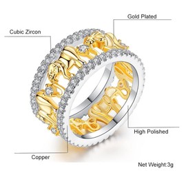 Yarrzhen 925 Sterling Silver Cubic Zirconia Yellow Gold Beautiful Elephant Animal Ring Lucky Elephant Ring (7)