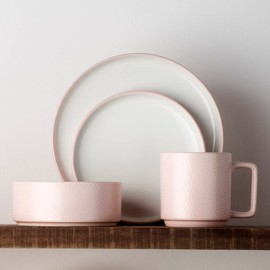 Noritake ColorTex Stone Blush 4-Piece Place Dinnerware Setting in Pink/White.,