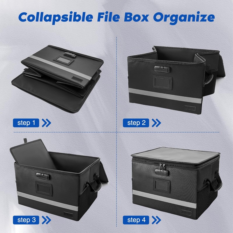 Fireproof Document Box with Lock, Waterproof File Safe Box Anti-Static