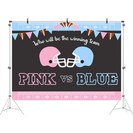 Ticuenicoa Pink or Blue Gender Reveal Backdrop Sports Themed Babyshower Party Background He or She Banner Football Baby Shower Photo Booth Props Girl or Boy Party Decorations Cake Table Banner 5x3ft