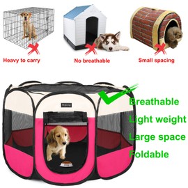 HEPEENG Portable Foldable Pet Playpen and Puppy playpen Pet Tent with Carrying Case Collapsible Travel Bowl Indoor/Outdoor Use with Water Resistant and Removable Shade Cover for Dog/Cat/Rabbit/Pet
