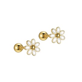 20G Cartilage Mini Stud Earrings Cute Daisy Flower Enamel Earring 925 Sterling Silver Floral Tiny Ball Screw Back Tragus Barbell Sleeper Studs Lovely Jewelry Gifts for Women Teen Girls (Gold)