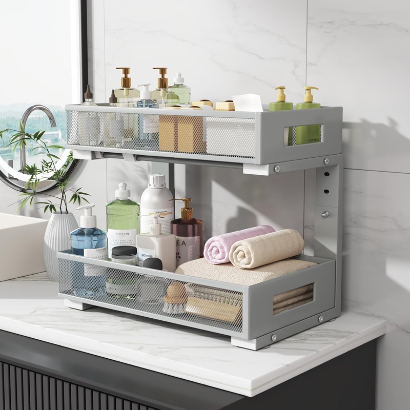 2-Pack Under Sink Organizers And Storage,Large Capacity 2-Tier Pull-Out Cabinet