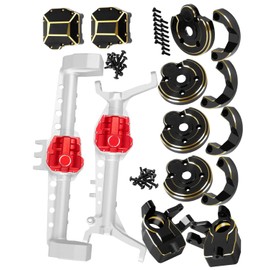 ARRCat RC Upgrades Part for Axial SCX10 III,Aluminum Front Rear Portal Axles/Brass Axle Diff Cover/Front Inner Portal Covers Steering Knuckles/Portal Covers Weights,Silver