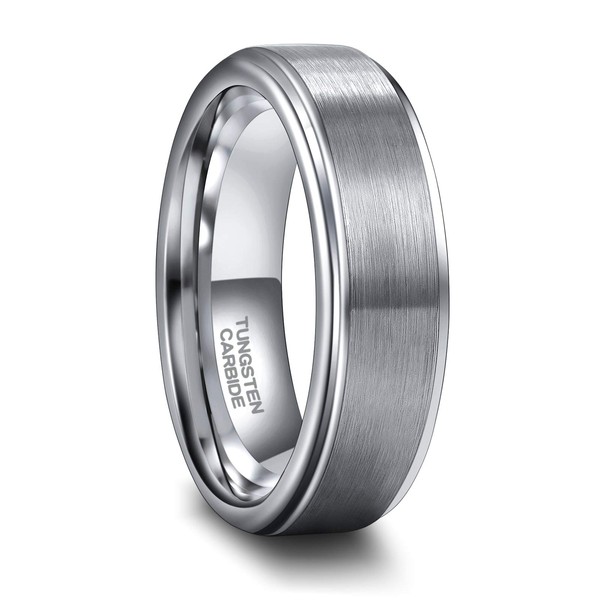 Greenpod 6mm Tungsten Wedding Bands for Men Women Silver Stepped