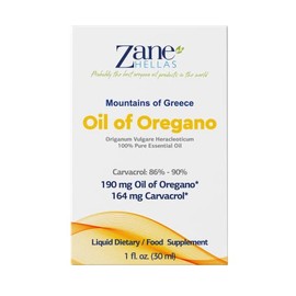 Aceite de orégano 100% sin diluir, de Zane Hellas. Aceite esencial de Oregano silvestre griego puro, .86% Carvacrol mínimo. 129 mg de carvacrol por po