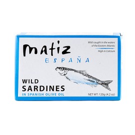 Matiz Sardines in Olive Oil, 4.2 Ounce Can (Pack of 12) Spanish Gourmet Wild Caught Natural Fish for Tapas, Snacks, or Meals, Protein Rich, Sealed Freshness