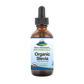 Pure Mountain Botanicals Organic Liquid Stevia Sweetener – Alcohol Free and Kosher Sweet Sugar Substitute Stevia Drops - 2oz Glass Bottle - Size: 1 oz.