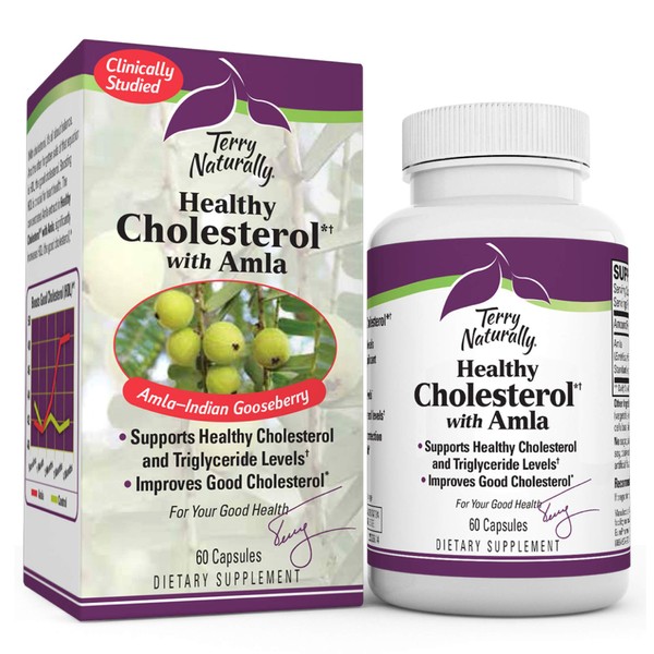 Terry Naturally Healthy Cholesterol with Amla - 60 Vegan Capsules - Supports Healthy Triglyceride Levels, Cardiovascular Health, Antioxidant - Non-GMO, Gluten-Free, Kosher - 30 Servings