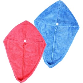 Healvian 2 Piezas Toalla de Microfibra para Cabello Ultra Absorbente Turbante Secado Rápido y Ligera para Uso Diario Casa y Viaje Colores Rosa y Azul