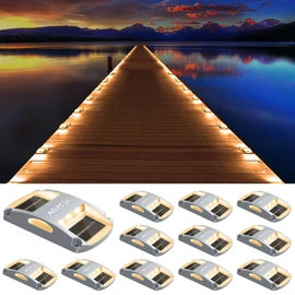 AGPTEK Solar Driveway Lights 12 Pack, Outdoor Deck Dock Marine LED Solar Powered Waterproof Driveway Marker Lights for Warning Step, Sidewalk, Pathway, Garden, Yard (Warm White)