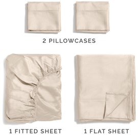 100% Queen Size Sheets Cotton Beige (4pc) Silky Smooth, Cooling 400 Thread Count Long Staple Combed Cotton Queen Sheet Set â 400TC High Thread Count Queen Sheets - Queen Bed Sheets All Cotton