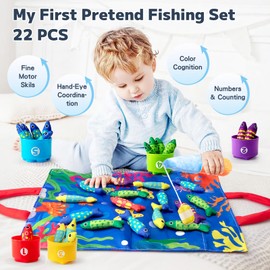 Montessori Toys for Babies 6-12 Months,22Pcs Cloth Fishing Game Play Mat with Color Sorting Stacking Cups,Sensory Early Educational Toy for Toddlers Boys Girls1 2 Years Old