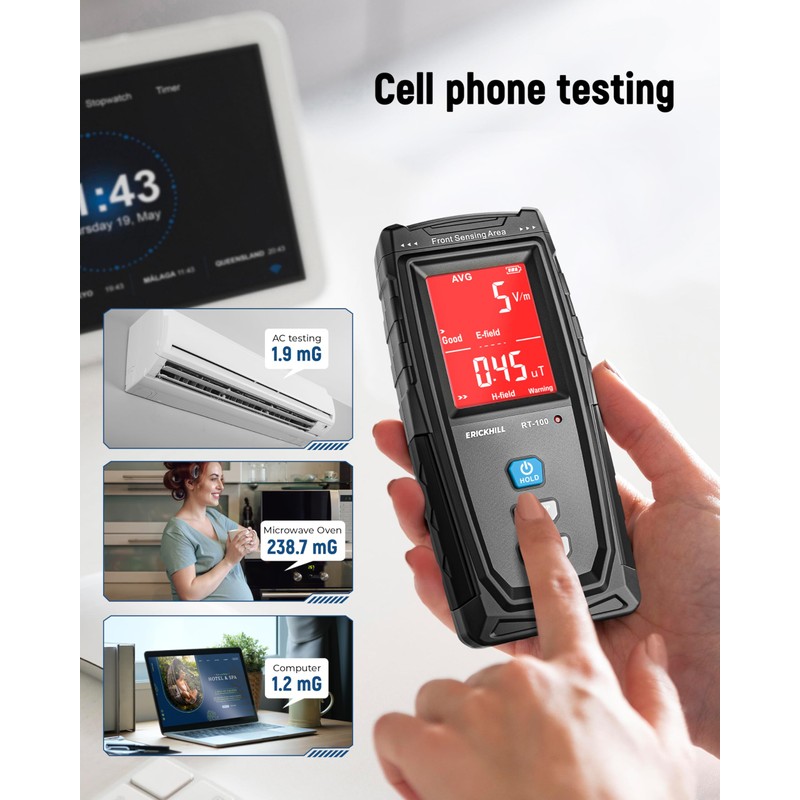 ERICKHILL EMF Meter, Detects Electric and Magnetic Fields, Handheld Digital