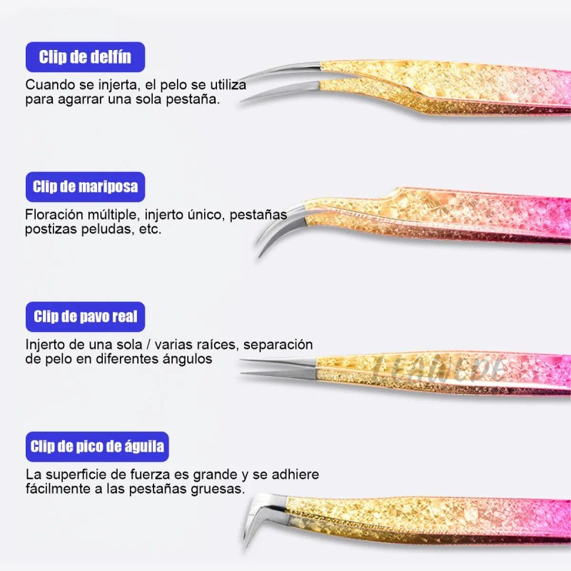 Kit 4pzs Pinzas Para Pestañas Version Oro Rosa Mink Volumen