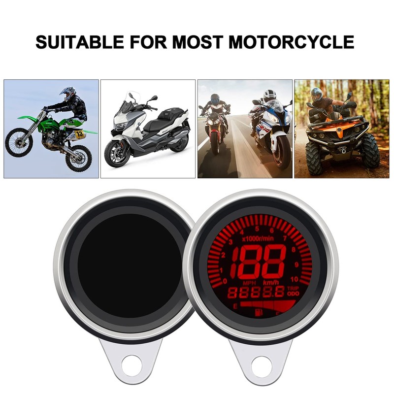 KAOLALI Motorcycle LCD Digital Speedometer Tachometer LED Speed Gauge Oil