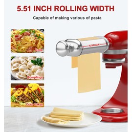 Pasta Roller for Kitchenaid Stand Mixer, Stainless Steel pasta roller attachment with 8 Adjustable Thickness Knob, Dough Pasta Roller pasta roller attachment for Raviolis Pasta