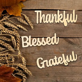 3 Pieces Wooden Grateful Thankful Blessed Wall Decor,Home Sign Wall Sign,Grateful Wall Decor Blessed Wall Sign,Family Quote for Living Room