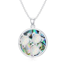 AHTAMOS Opal Turtle Necklace 925 Sterling Silver Color Shells Tortoise Pendant Necklace Ocean Turtle Jewelry for Women