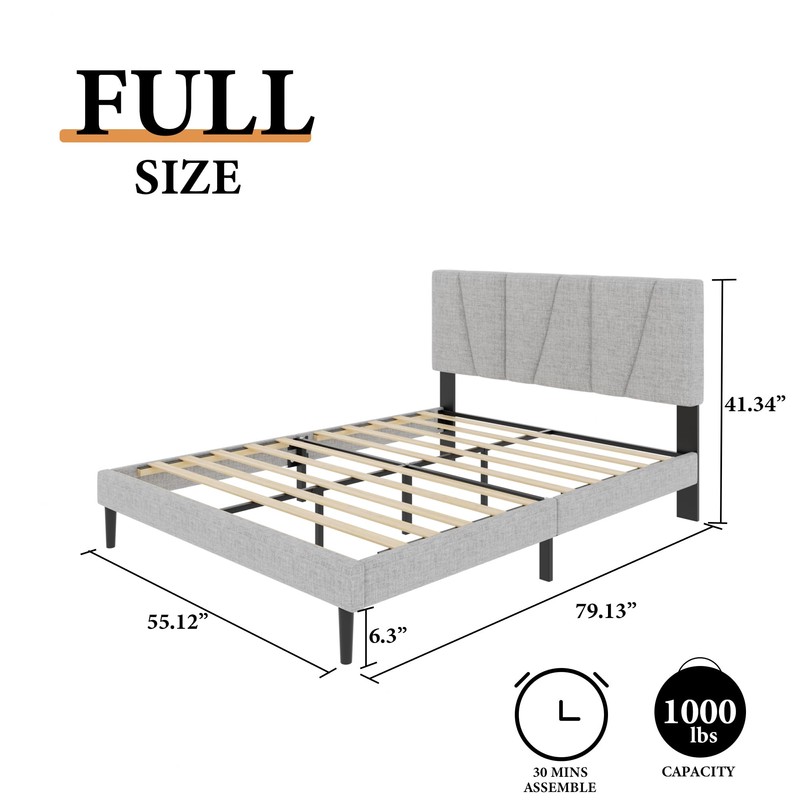 CXVX Full Size Platform Bed Frame with Geometric Upholstered Headboard,