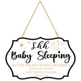 Baby Sleeping Sign for Front Door-Shh Baby Sleeping Do Not Knock Or Ring Doorbell Sign,No Soliciting Do Not Knock Signs-Wooden(11×6.9inch) (shh baby sleeping)