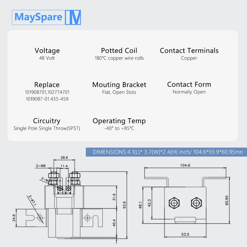 MaySpare 48V Golf cart Solenoid,4 Terminal Solenoid Coil, Albright Solenoid