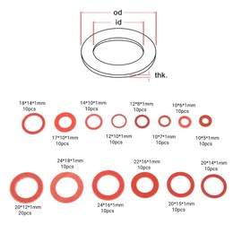 150Pcs Fiber Washer Insulation Flat Washer Assortment, 14 Sizes Red Flat Ring Washers Assortment Kit Steel Paper Sealing Washers Set