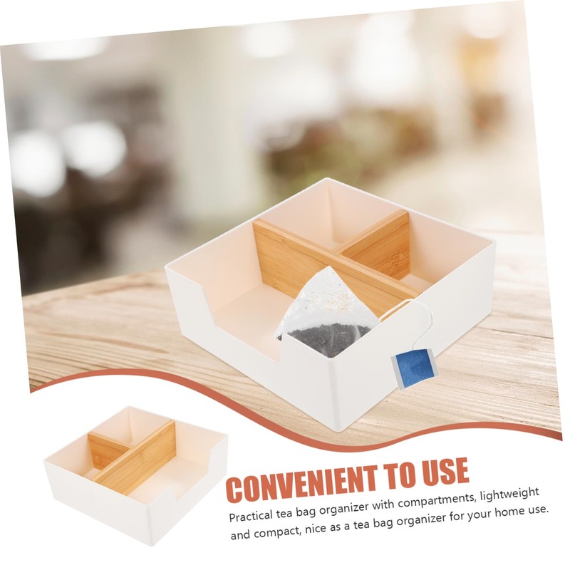 GRIRIW Desktop Tea Bag Storage Box Compartments for Coffee and
