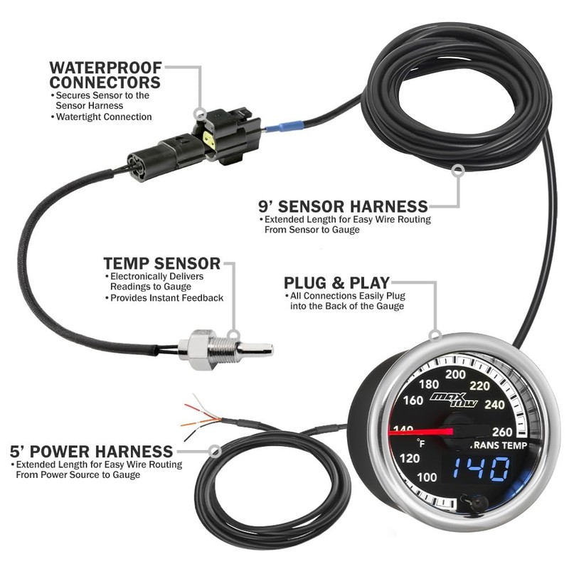MaxTow Match 260 F Transmission Temperature Gauge Kit for Dodge