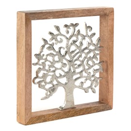 DESIGN DELIGHTS Wall Picture Tree of Life | 20 cm, Metal, Mango Wood | Tree of Life Wall Decoration, Metal Picture with Wooden Frame