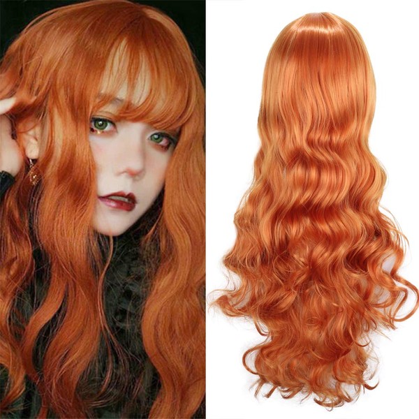 ColorfulPanda Charming Long Orange Wavy Full Hair Wig Anime Cosplay Halloween Costume Party Synthetic Wigs for Women Girls