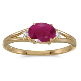 14k Yellow Gold Oval Ruby And Diamond Ring (Size 7)